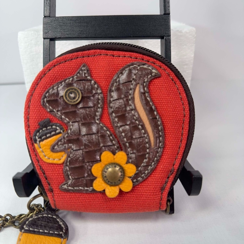 Chala Handbags Squirrel 4" Coin Purse Orange Zip Wallet Keychain Acorn